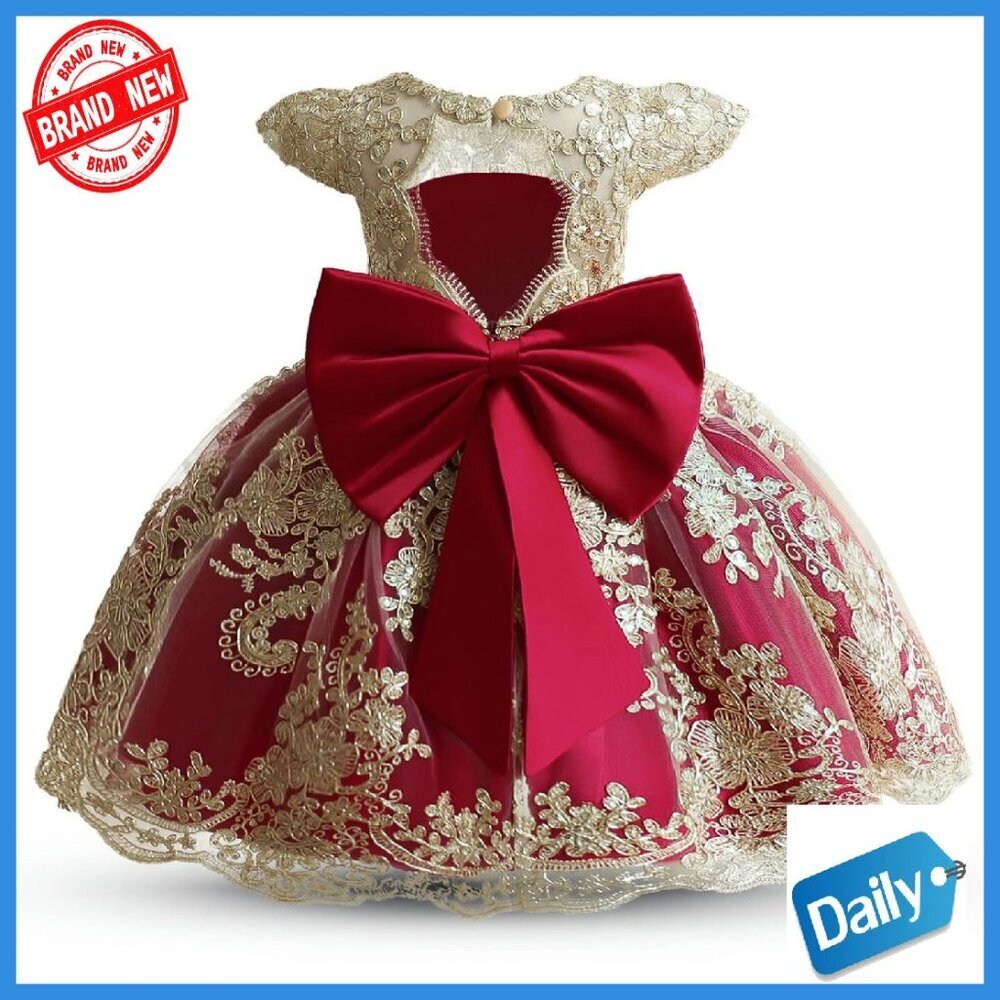 Baby Girl Tutu Dress Princess Lace Embroidery Wedding Party Gown 6-12 Months